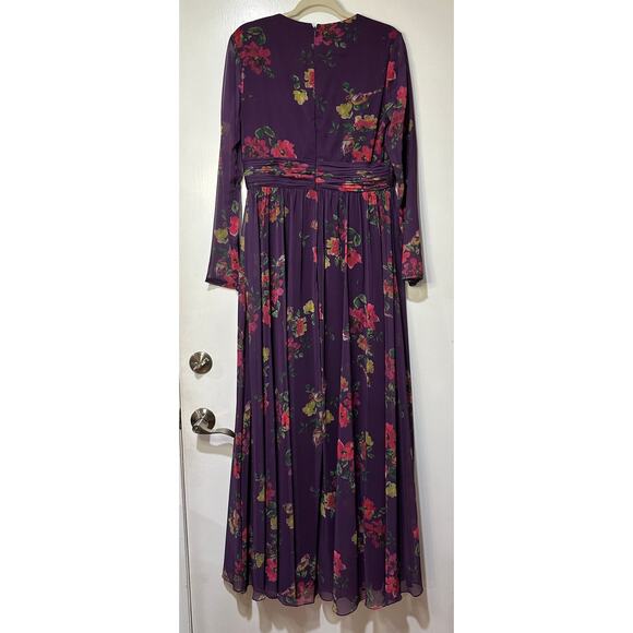 Mac Duggal Long Sleeve Ruched Top Deep V-Neckline Gown Purple Size 10 NWT #68558 - Picture 11 of 16